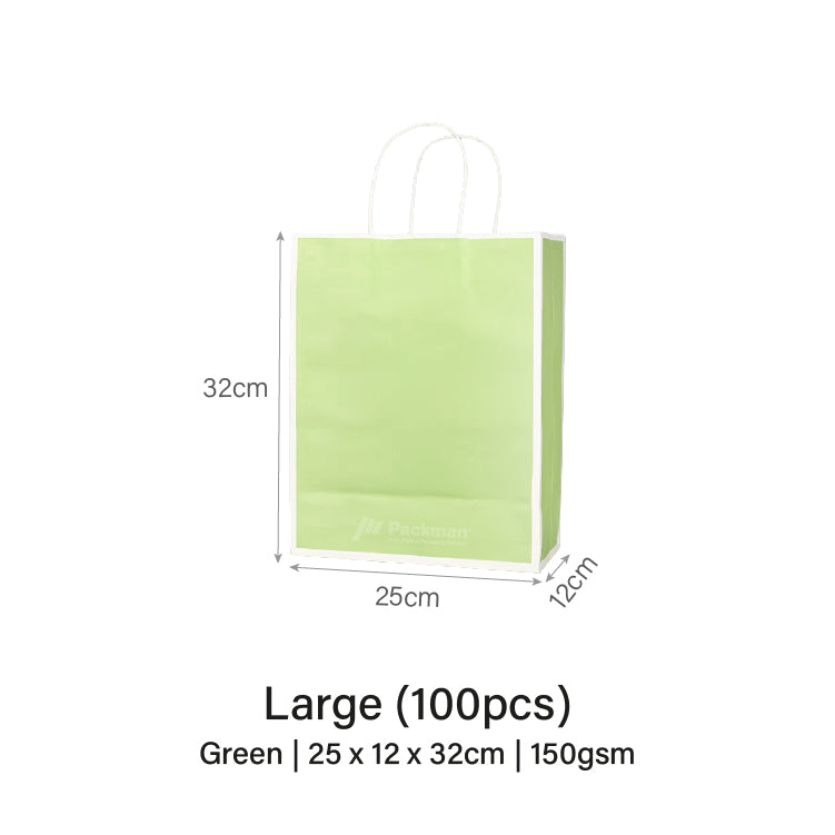 25 x 12 x 32cm Green with White Border Paper Bag (10pcs)