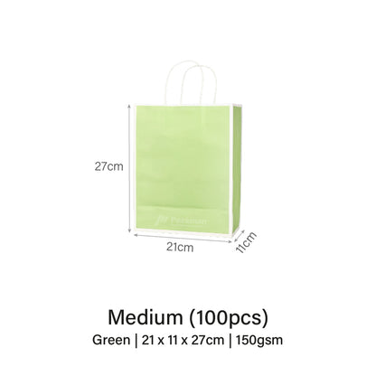 21 x 11 x 27cm Green with White Border Paper Bag (10pcs)