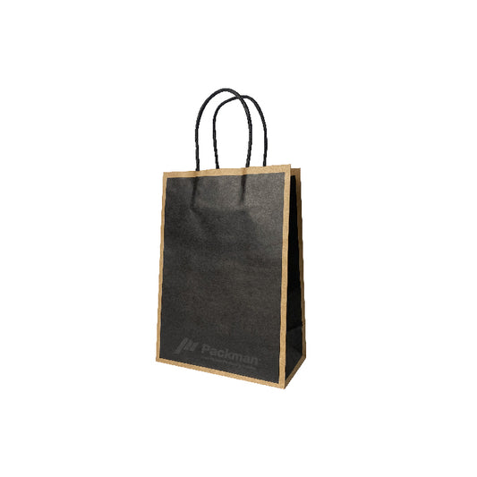 25 x 12 x 32cm Black with Brown Border Paper Bag (10pcs)