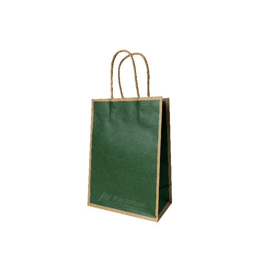 25 x 12 x 32cm Deep Green with Brown Border Paper Bag (10pcs)