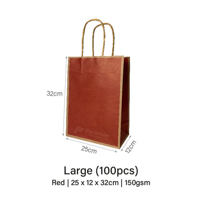 25 x 12 x 32cm Red with Brown Border Paper Bag (10pcs)