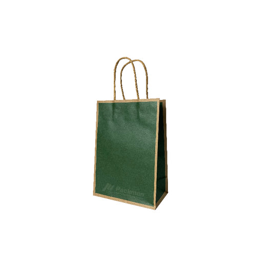21 x 11 x 27cm Deep Green with Brown Border Paper Bag (10pcs)