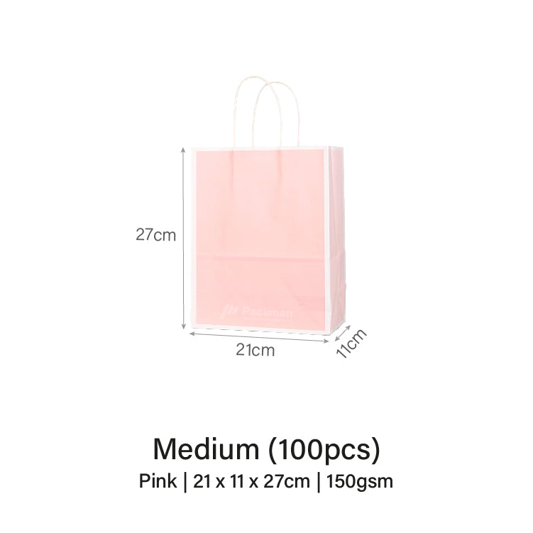 21 x 11 x 27cm Pink with White Border Paper Bag (10pcs)