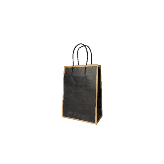 15 x 8 x 21cm Black with Brown Border Paper Bag (10pcs)