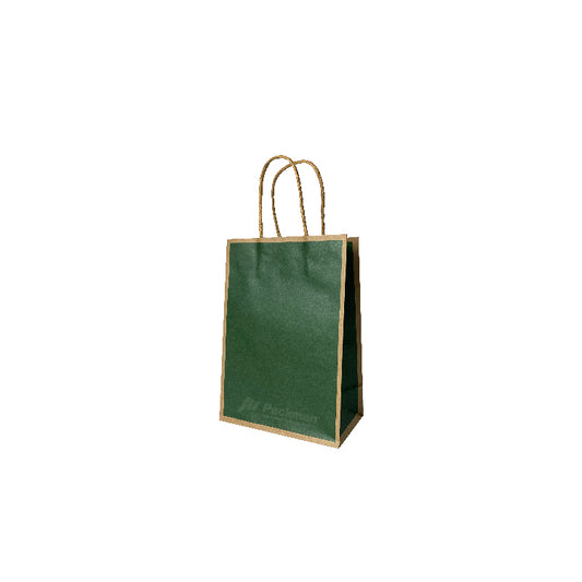 15 x 8 x 21cm Deep Green with Brown Border Paper Bag (10pcs)
