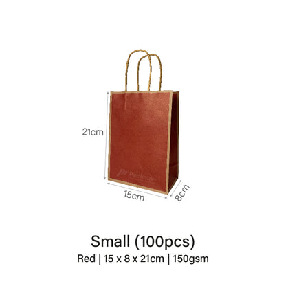 15 x 8 x 21cm Red with Brown Border Paper Bag (10pcs)