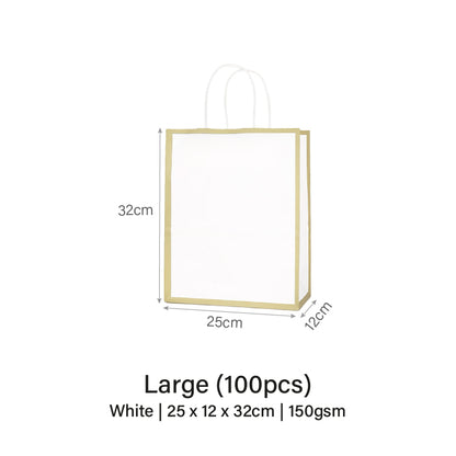 25 x 12 x 32cm White with Gold Border Paper Bag (10pcs)