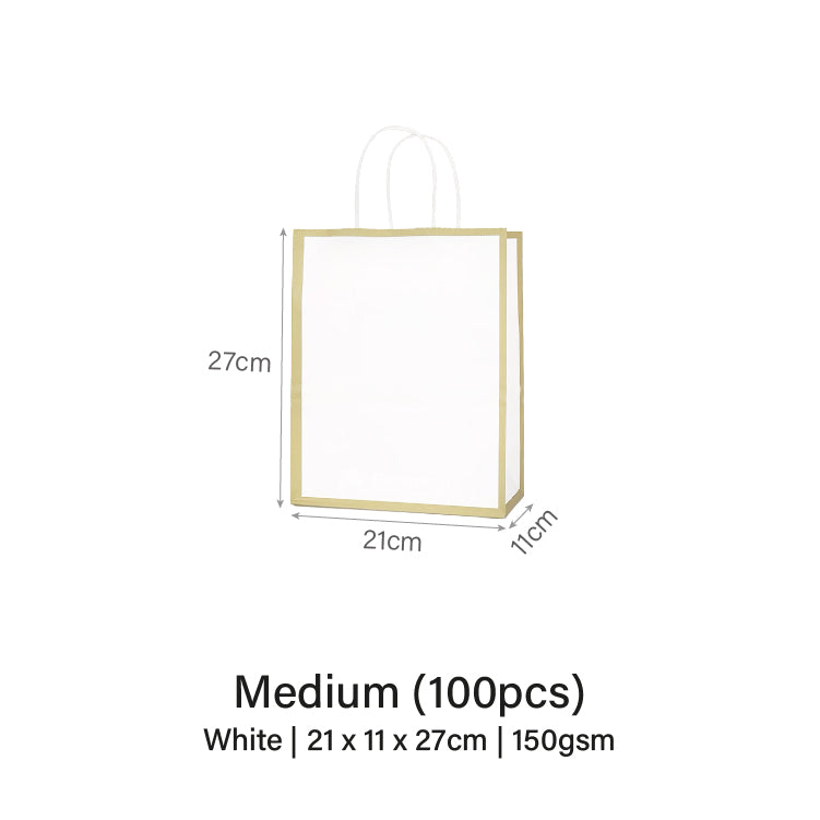 21 x 11 x 27cm White with Gold Border Paper Bag (10pcs)