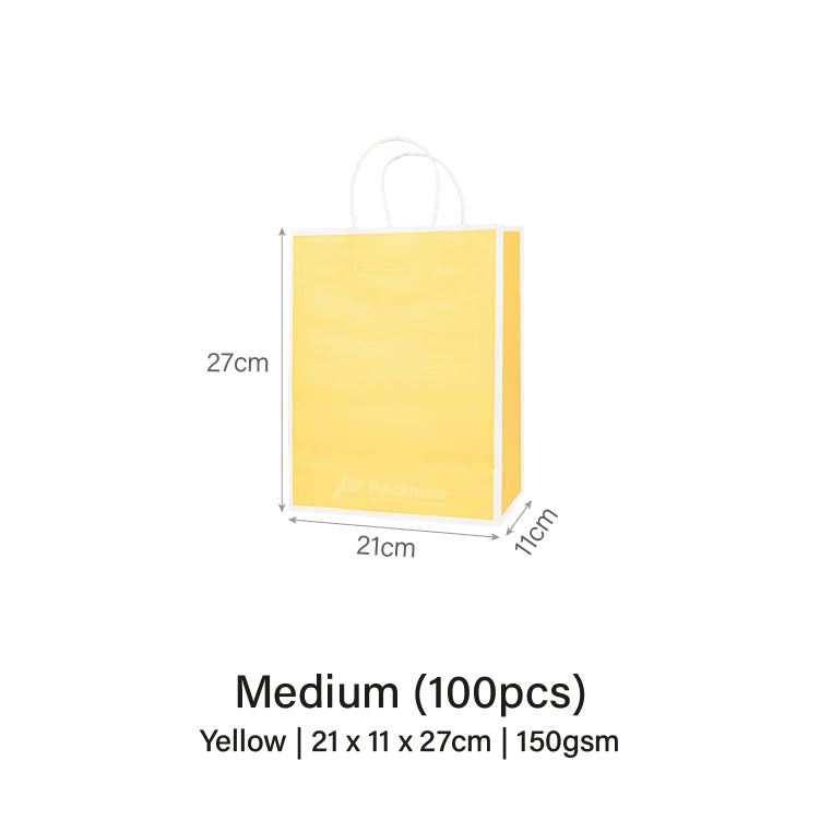 21 x 11 x 27cm Yellow with White Border Paper Bag (10pcs)