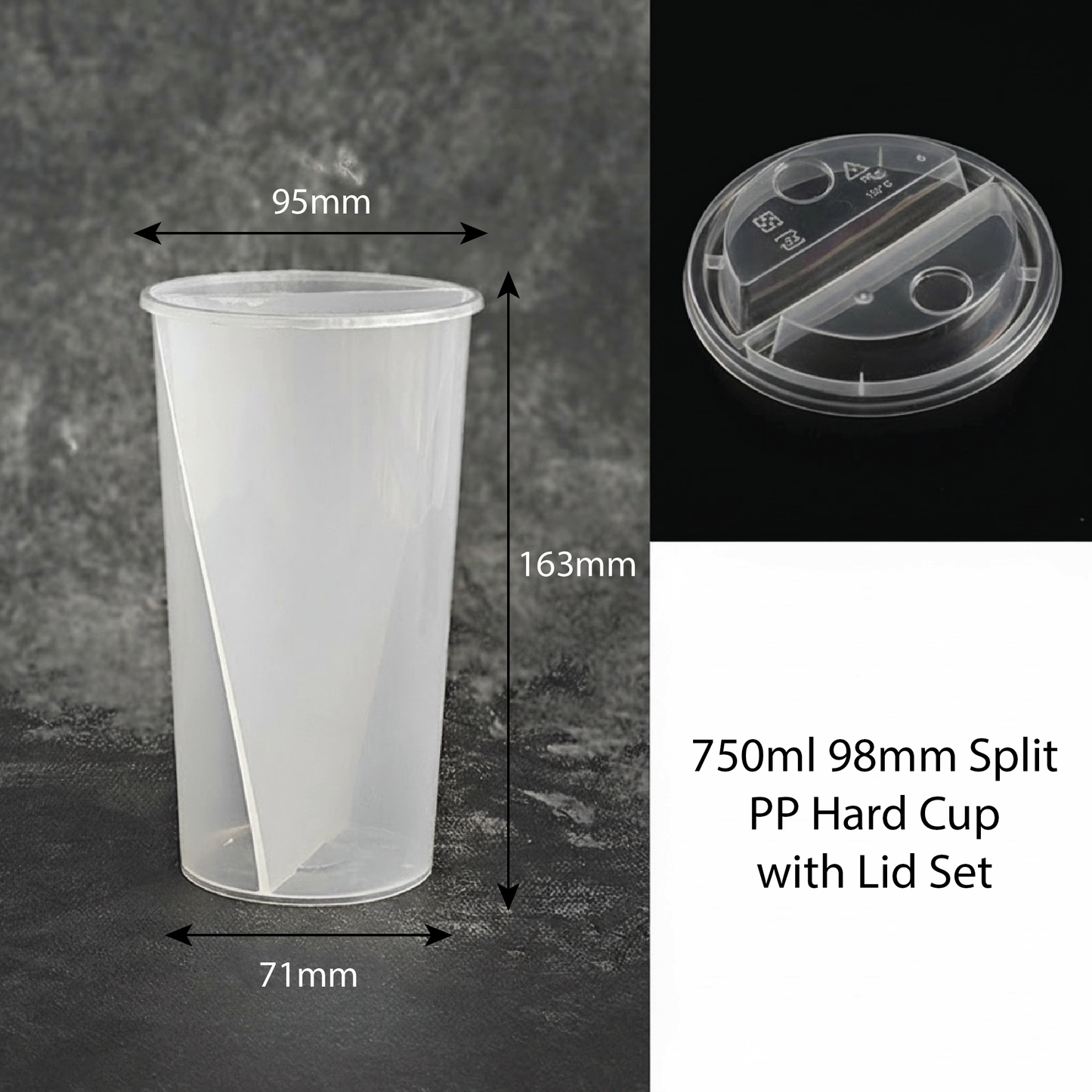 98mm Split PP Hard Cup With LID Set - 24oz (20 pcs)