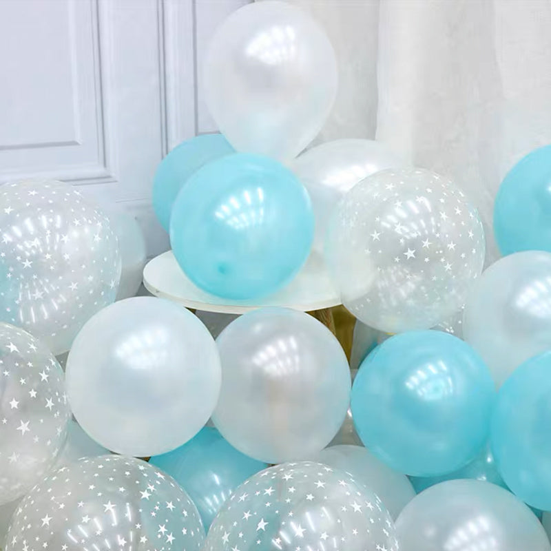 Turquoise White with Transparent Star Balloon Set (50pcs)