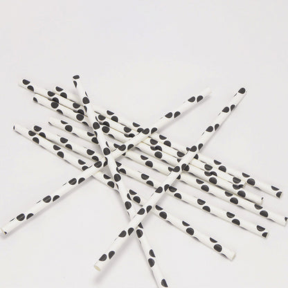 White with Black Polka Paper Straw