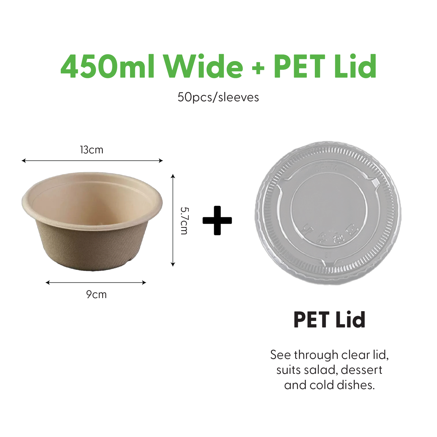 Bagasse Dessert Bowl 450ml Wide (50PCS/PACK)