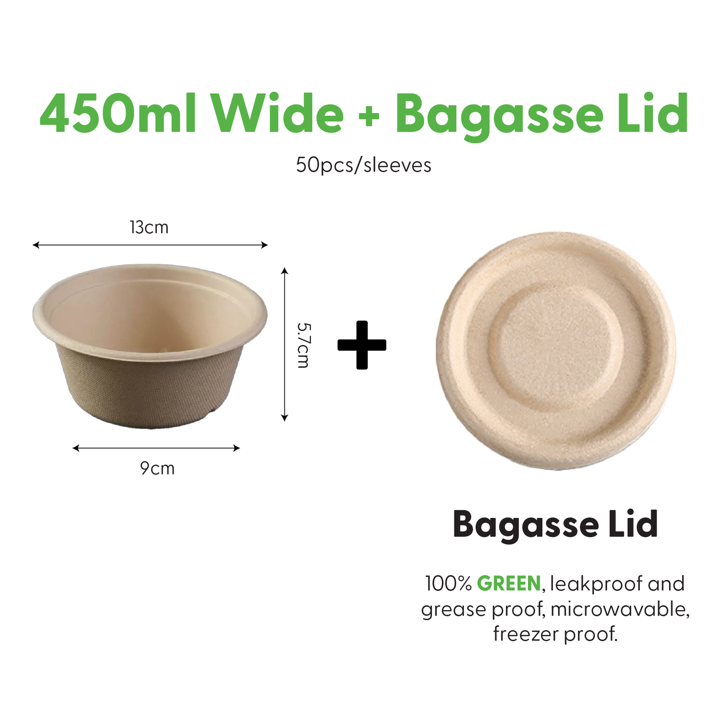 Bagasse Dessert Bowl 450ml Wide (50PCS/PACK)