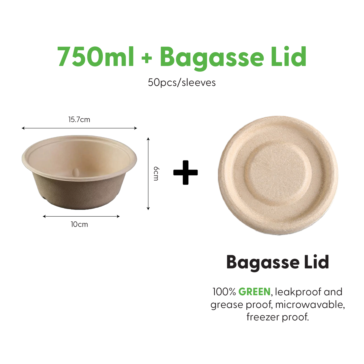 Bagasse Dessert Bowl 750ml (50PCS/PACK)