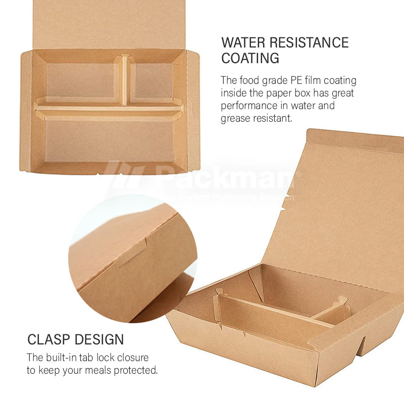 3-Compartment Kraft Bento Box