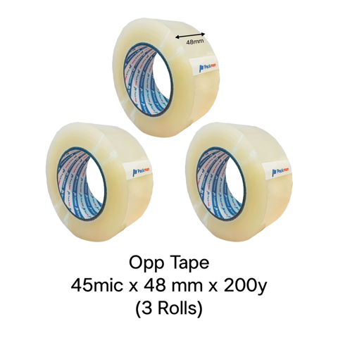 48mm x 200yd Clear OPP Packing Tape (3 Rolls)