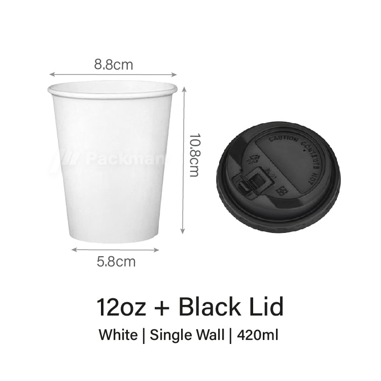 12oz White Single Wall Paper Cup 