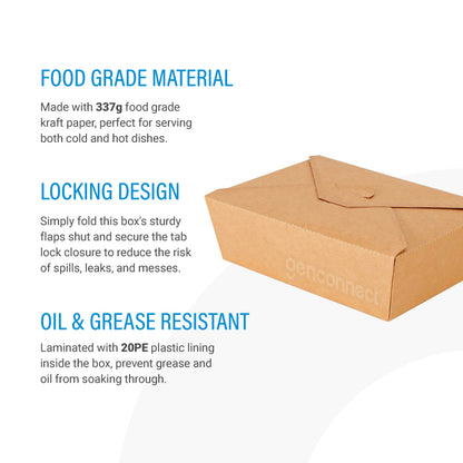 1200ml 2-Compartment Kraft Paper Bento Box (50pcs)