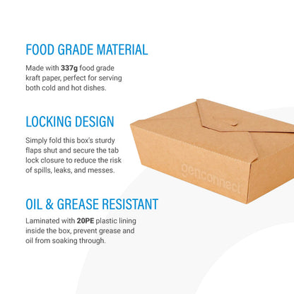 1270ml 2-Compartment Kraft Paper Bento Box (50pcs)