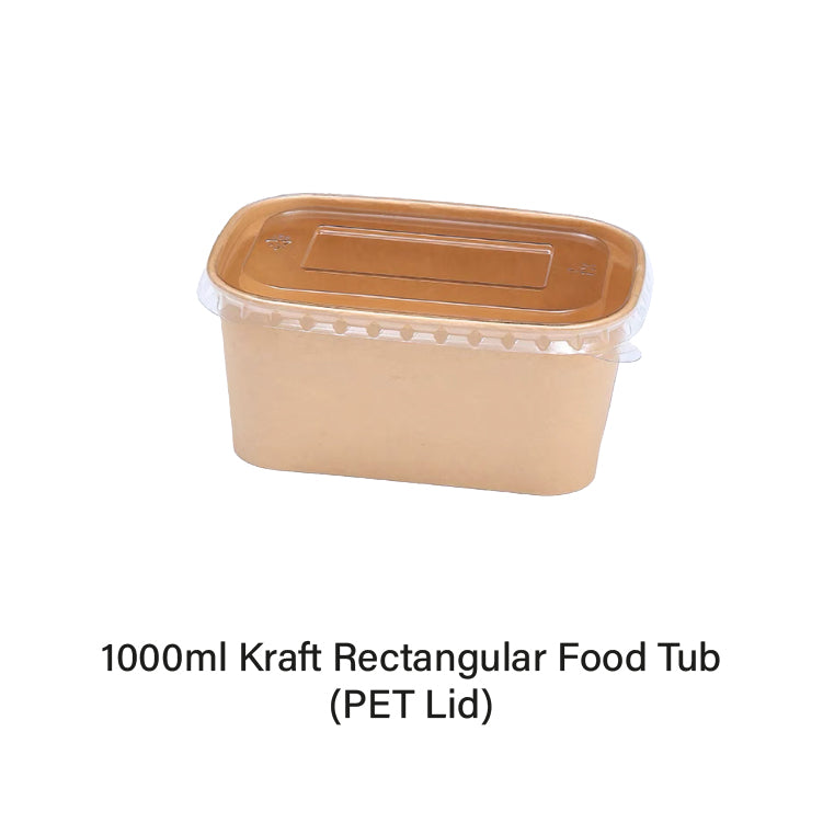 1000ml Kraft Rectangular Food Tub (50pcs)