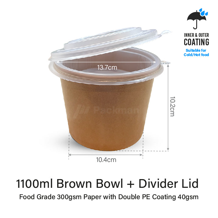 1100ml Brown Double-Coated Kraft Bowl