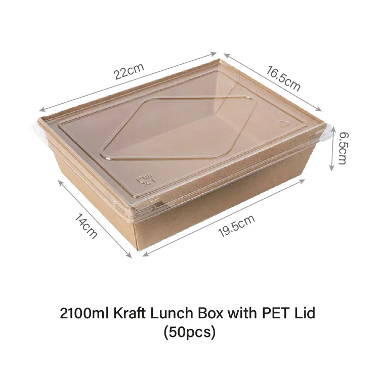 2100ml Window Kraft Lunch Box with PET Lid(50pcs)