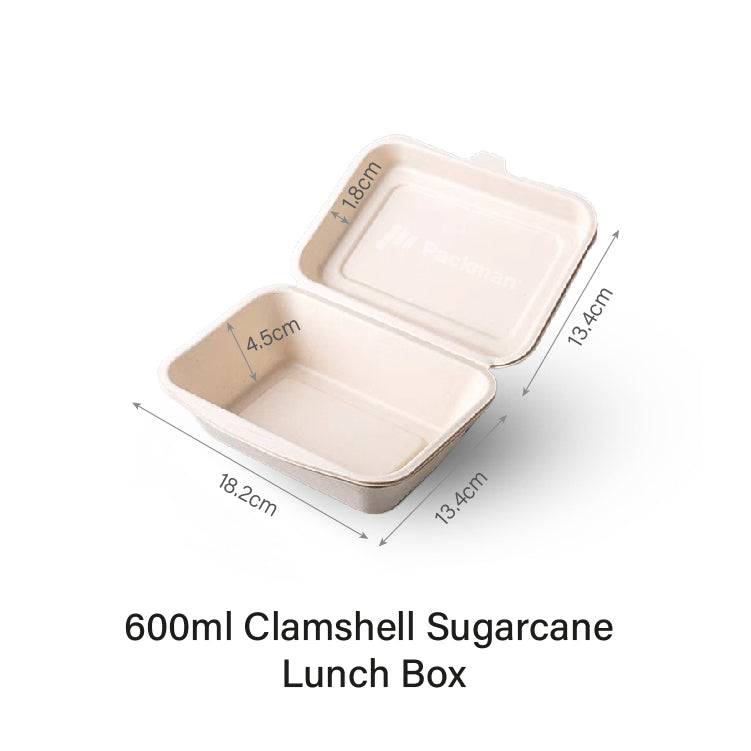 600ml Clamshell Sugarcane Lunch Box