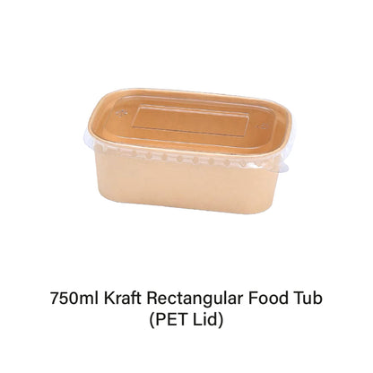 750ml Kraft Rectangular Food Tub (50pcs)