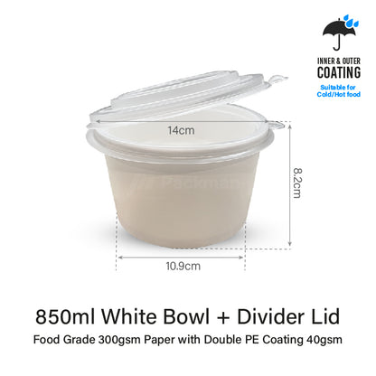 850ml White Double-Coated Kraft Bowl