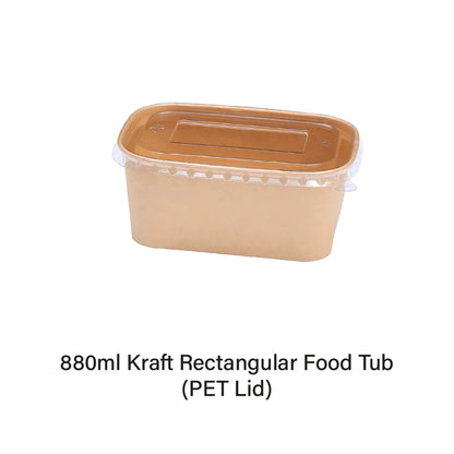 880ml Kraft Rectangular Food Tub (50pcs)