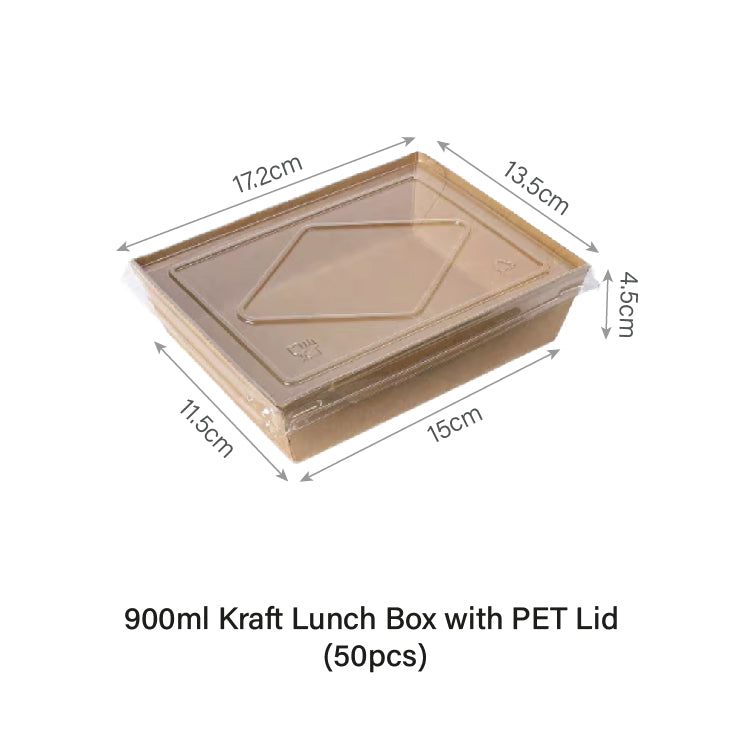 900ml Window Kraft Lunch Box with PET Lid(50pcs)