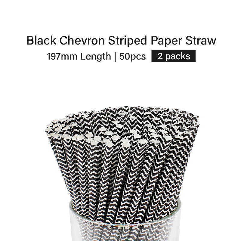 Black Chevron Striped Paper Straw