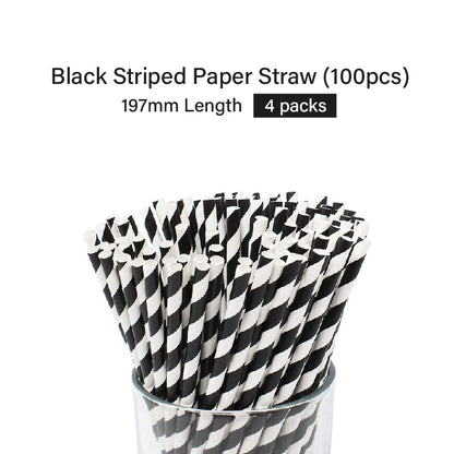 Black Striped Paper Straw