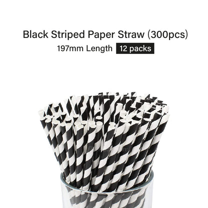 Black Striped Paper Straw