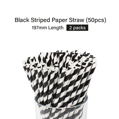 Black Striped Paper Straw