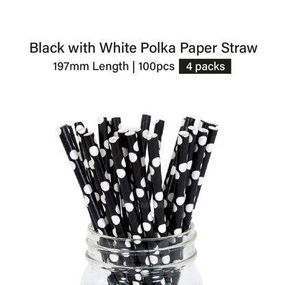 Black with White Polka Paper Straw