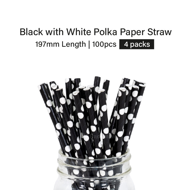 Black with White Polka Paper Straw