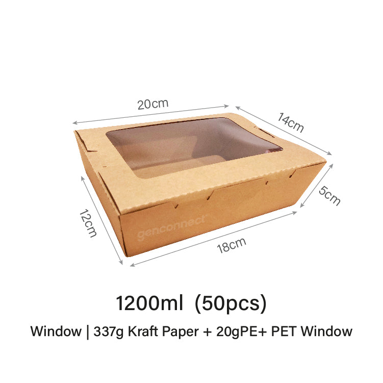1200ml Window Kraft Lunch Box (50pcs)