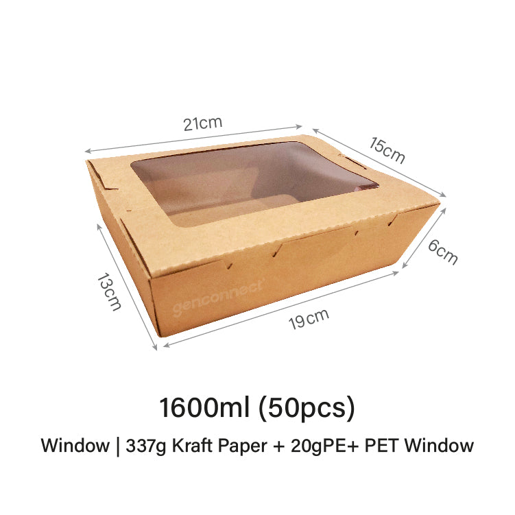 1600ml Window Kraft Lunch Box (50pcs)