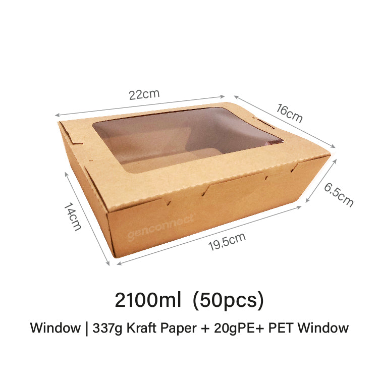 2100ml Window Kraft Lunch Box (50pcs)