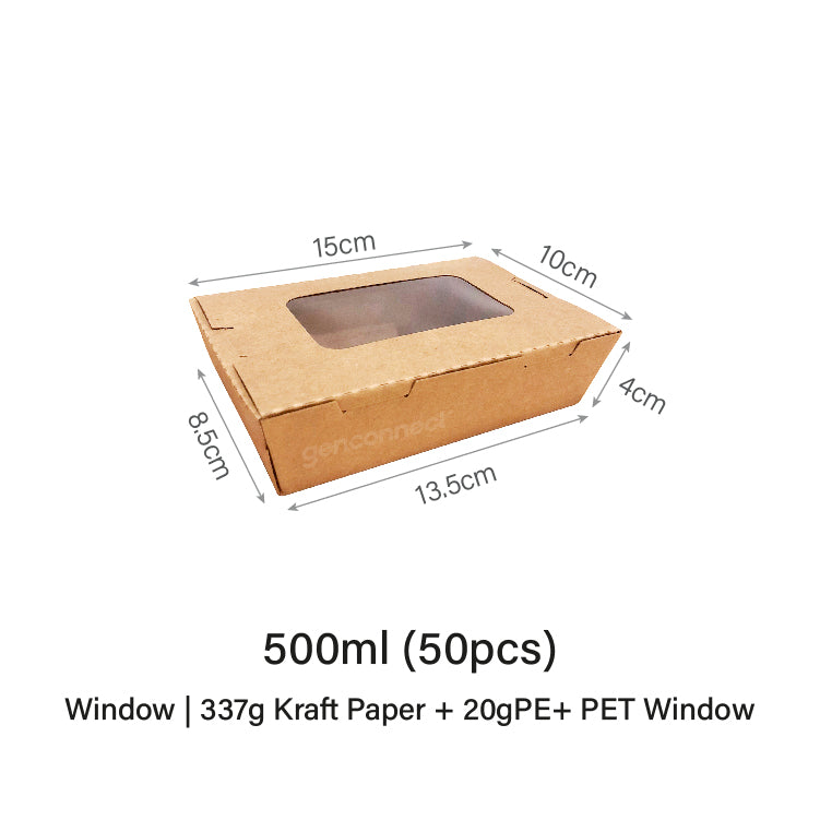 500ml Window Kraft Lunch Box (50pcs)