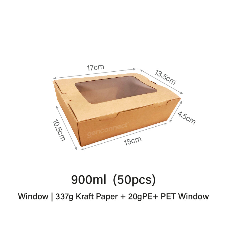 900ml Window Kraft Lunch Box (50pcs)