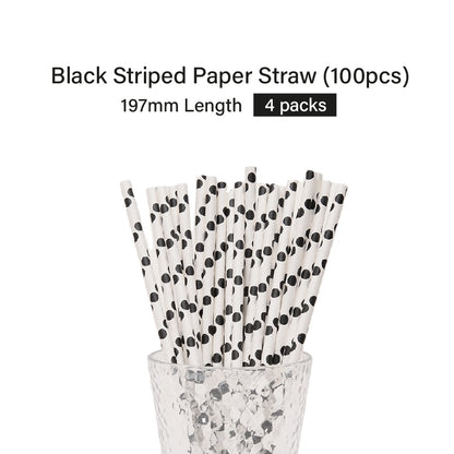 White with Black Polka Paper Straw