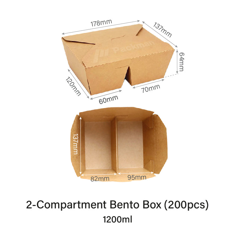 1200ml 2-Compartment Kraft Paper Bento Box (50pcs)