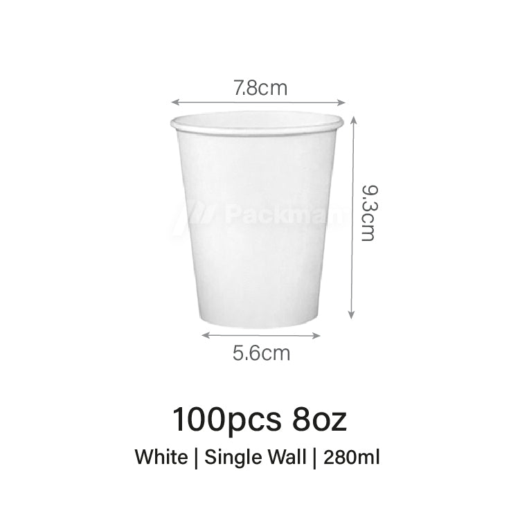 8oz White Single Wall Paper Cup