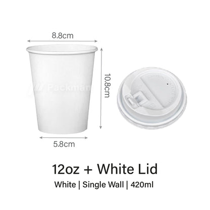 12oz White Single Wall Paper Cup