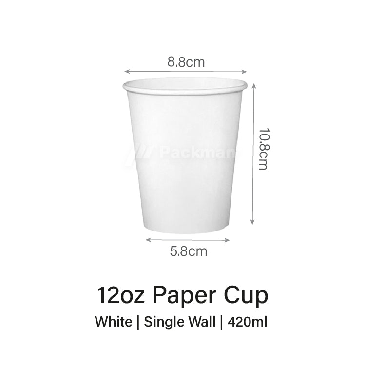 12oz White Single Wall Paper Cup