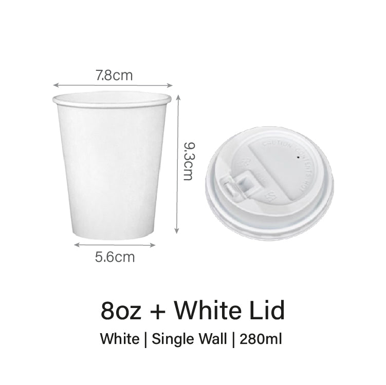 8oz White Single Wall Paper Cup